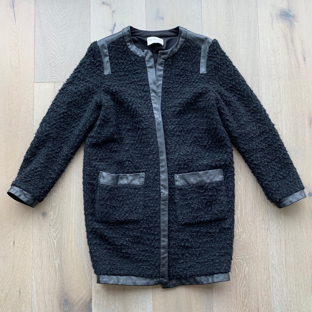 Sea NY black coat with leather trim Size S